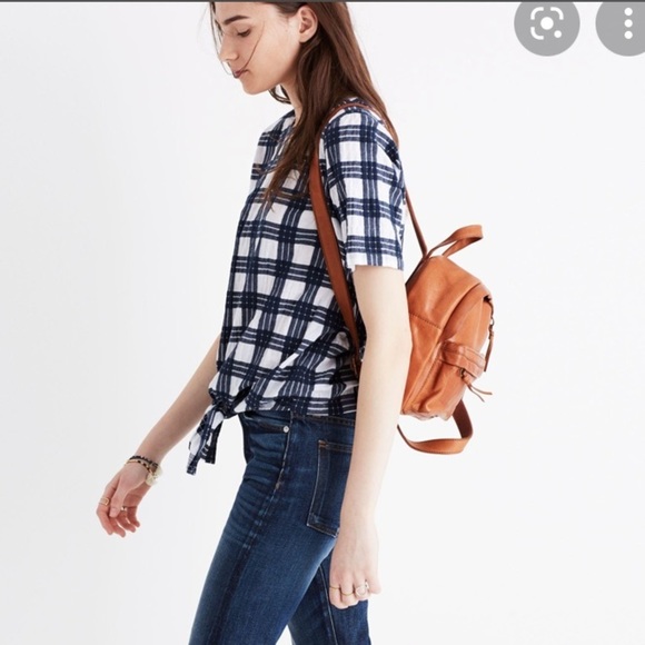 Madewell Plaid Buttonback Tie Tee sz XXS - Picture 2 of 9